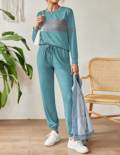 Ekouaer Womens Pajamas Set Long Sleeve Sweatsuits 2 Piece Lounge Set Crewneck Loungewear with Pockets S-XXL3