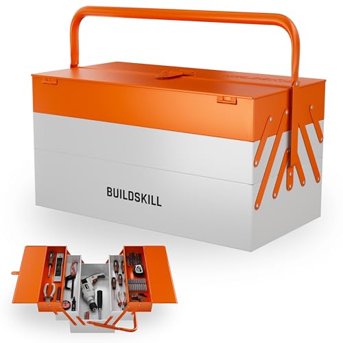 BUILDSKILL 17" Metal Tool Box for Home | 5-Cabinet Tools Box Kit | Rust Resistant | Sturdy | Round Handle | Secure Lock | Garage Tool Box Empty | DIY | Repair Toolbox | Ideal for Home Use