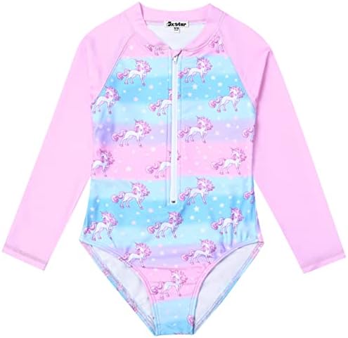 Unicorn Rashguard for Girls Size 8 9 One-Piece Swimsuits Kids Zipper Swimwear