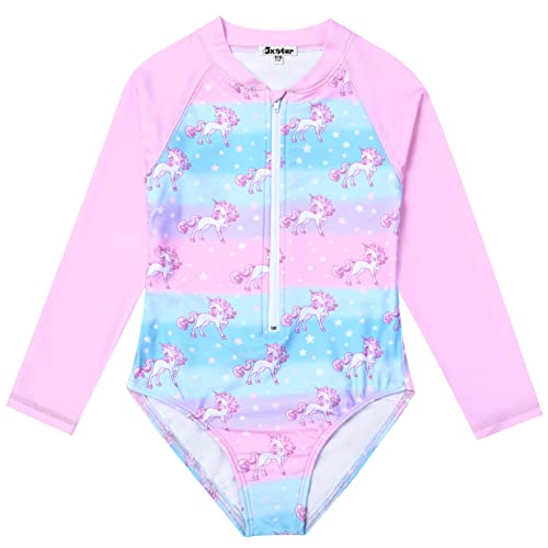Zipper Rash Guard Swimwear Girls Long Sleeve Unicorn Swimsuits Beach Pool Suits #TOP18