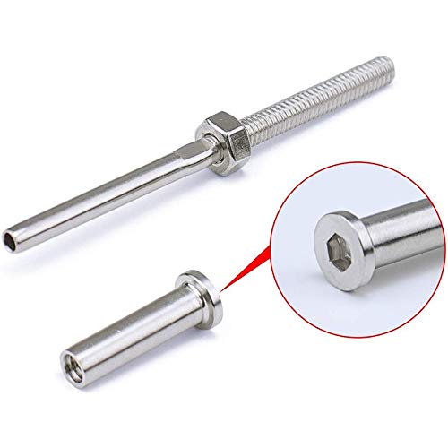 20 piezas de tensor invisible de cable roscado con extremo hexagonal para cable de 1/8 pulgada, color plata miniatura 7