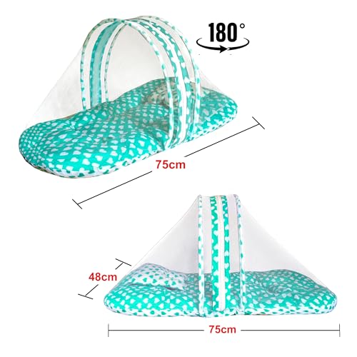 Image of VParents Rosy Green Cotton Bedding Set & Mosquito Net