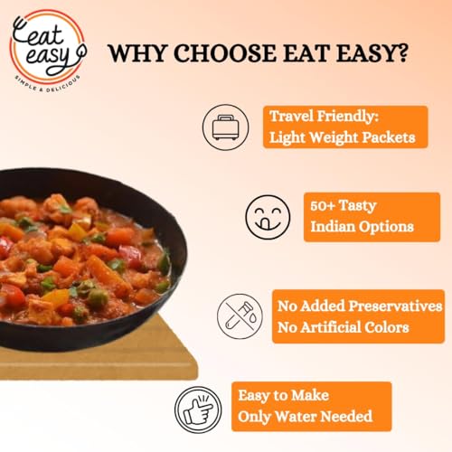 Image of Eat Easy Ready To Eat Jain Veg Kadhai, 85gm of 1 Pack, Instant Food, Indian Meal, Travel Food, No Preservatives, No Added Artificial Colours & Flavours, Just Add Water and Cook (Pack of 2)