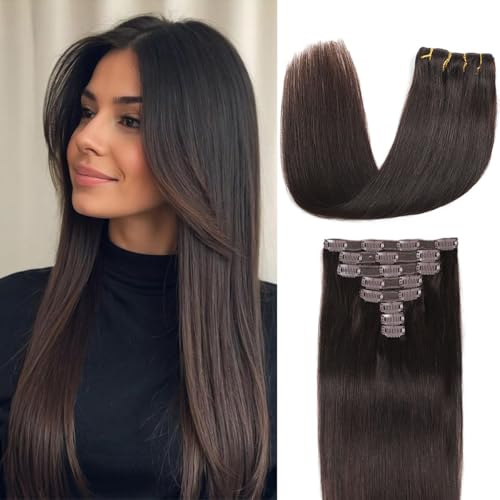 Extensions de cheveux humains,Rajout Extensions Naturels 8 pièces - Cheveux humains Remy raides pour tête entière - Double trame - 35cm cm - #1B noir...