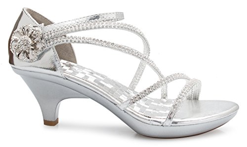 OLIVIA K Women's Open Toe Strappy Rhinestone Dress Sandal Low Heel Wedding Shoes2