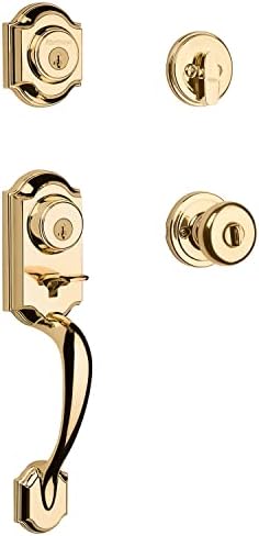 Kwikset featuring SmartKey Montara Single Cylinder Handleset with Juno Knob in Polished Brass 553MNHXJ 3 SMT CP
