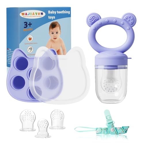 Image of Baby Breastmilk Popsicle Molds & Baby Fruit Feeder, Infant Food Freezer Tray Storage Containers, Silicone Teething Pacifier Feeder and Teether for Babies,Boys and Girls-Purple