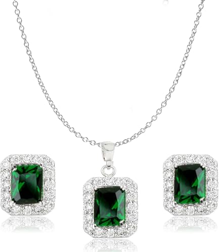 Crystalline Azuria Set with Green Simulated Emerald Zirconia Crystals Pendant