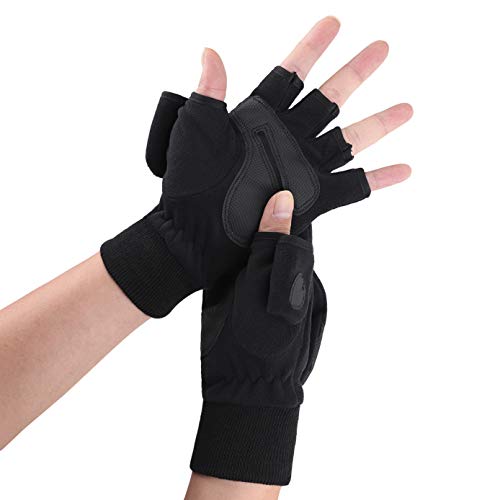 Image of Men Women Warm Fleece Convertible Gloves Winter Thermal Flip-Over Mittens Fingerless Touchscreen Gloves Photography Gloves Outdoor Windproof Fishing Cycling Driving Cold Weather Gloves Xmas Gift