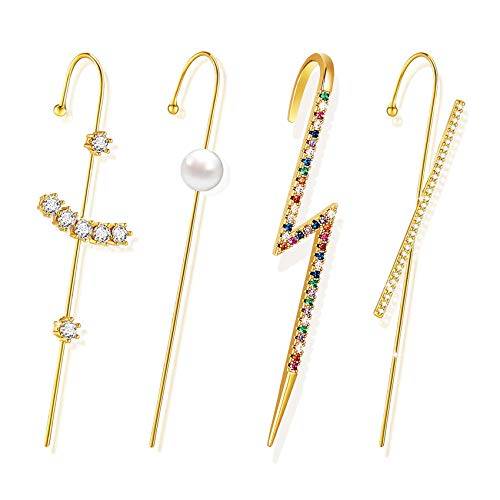 Gold Ear Wrap Crawler Hook Earrings for Women Girls Hypoallergenic Earcuffs Climber Hook Piercing