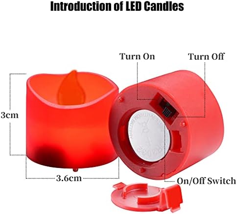 Ymenow Red Candles with Timer, 12pcs Battery Operated LED Electric Tea Lights Flickering Flameless Fake Tealight Votive Candles for Home Room Halloween Christmas New Year Decorations