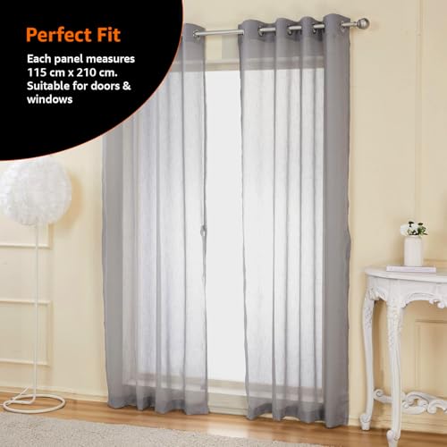 Image of Amazon Basics - Sheer Door Curtains | Light Filtering | 7 Feet | Set of 2 | Plain Design | for Living Room, Bedroom & Balcony | 115 cm x 210cm, Color - Grey