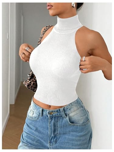 Image of MakeMeChic Sleeveless Turtle Neck Tops Crop Mock Neck Tops for Women