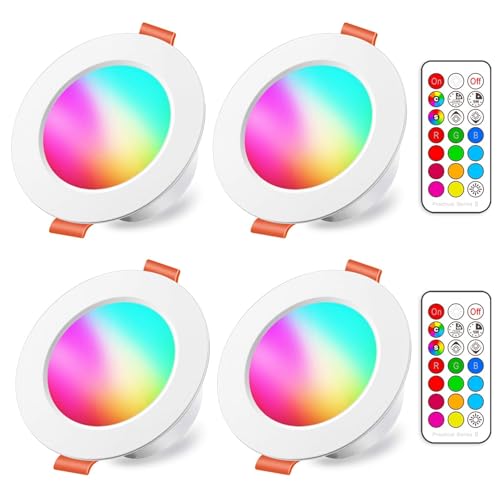iLC Spots LED Encastré 8W (équivalent 60W) Découpe 68-85mm, Couleur RGB Changement Variation Coloré RGBW IP44 Blanc froid 5700K Rond Encastrables par Télécommande...