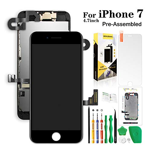 Compatible with iPhone 7 Screen Replacement Black 4.7inch,Hkhuibang LCD Display 3D Touch Screen Digitizer Full Frame Assembly with OEM Front Camera Proximity Sensor Earpiece Speaker Repair Tool