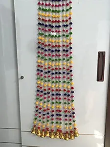 TATHAGATA Handmade Wall Door 5 ft.Strings Multicolor Hanging Pom Pom Torans Garland Bandhwar with Golden Bells Decoration Item for Home Decor Diwali Festival,Navratri,Wedding (5 FT 10 Strings)