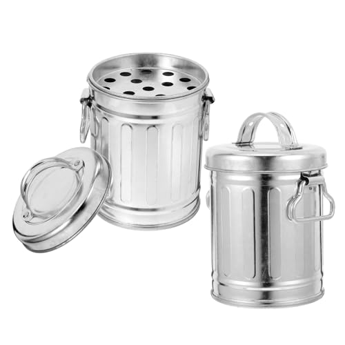 FESTFENDS Cenicero Decorativo de Escritorio 2 Piezas Cubo Vintage de Metal Galvanizado con Tapa Antiviento Cenicero para Interior y Exterior Papelera Compacta para Oficina y Hogar