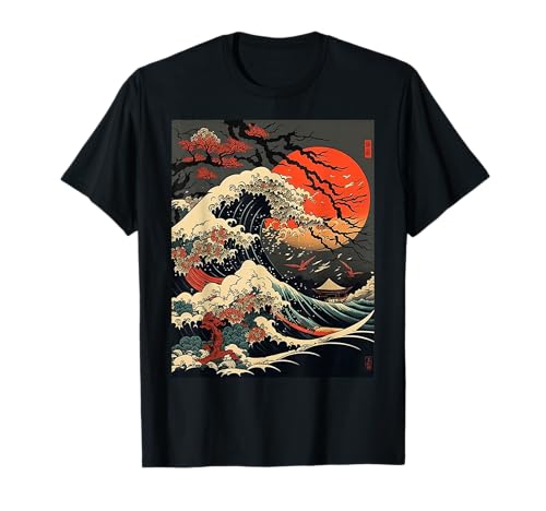 Vintage Kanagawa Japanese The Great Wave Cherry Blossom Art T-Shirt