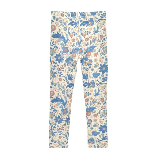 Paisley Watercolor Floral Pattern Tile Flowers Kids Girl's Cotton Pants Soft Full Length Yoga Pants Exercise2