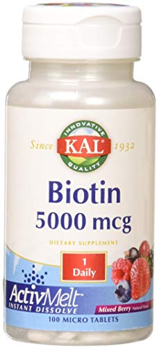 Kal 5000 Mcg Biotin Tablets, Mixed Berry, 100 Count