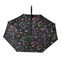 ISAOA Large Umbrella Inverted Umbrella Windproof Double Layer Construction Reversed Folding Umbrella for Car Rain Outdoor Use,C-Shaped Handle Umbrella Seamless Night Sky Stars Pattern Umbrella