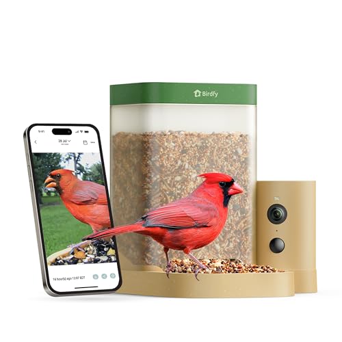Birdfy Smart Bird Feeder with Camera for Rookie, Camera Bird Feeder Dual Night Vision, AI Recognition IP66 Waterproof for BirdLovers, 1.3L Capacity (AI by Subscription)