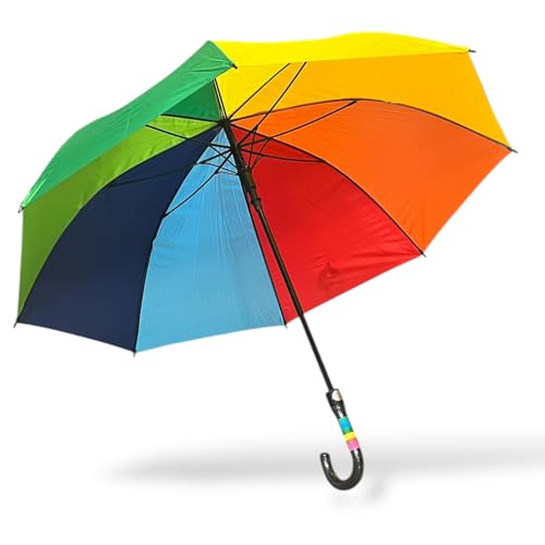 Bodygenix Rainbow Stick Umbrella 114 cm 8 Ribs Push Button Open Windproof Travel Size