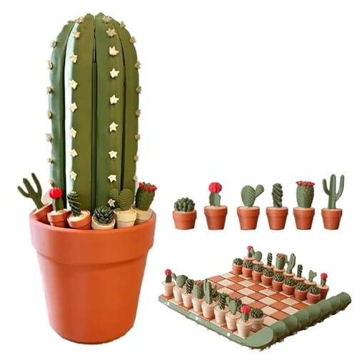 3D Printed Cactus Chess Board Set, 3D-gedrucktes Kaktus-Schachbrett, Roll-Up tragbares Reise-Schachbrett, Magnetisch Schachspiel für Kinder und Erwachsene