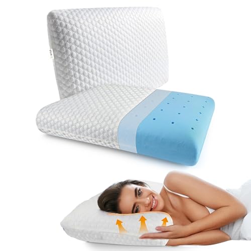Image of AYKA Cooling Memory Foam Pillow for Neck & Shoulder Pain | Neck Orthopedic Pillow for Sleeping, Pain Relief & Spinal Alignment | Ergonomic Design | 2 Years Warranty (Set of 2)