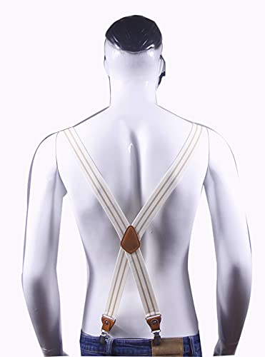 Cedrainy Men's Suspenders 1.4 Inch Wide Braces With 4 Clips X Back Adjustable Elastic Snap Suspender(Cream) #TOP3