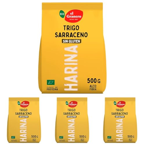 El Granero Integral - Harina de Trigo Sarraceno BIO - 500 g - Sin Gluten - Rica en Fibra y Nutrientes - Mejora la Digestión - Apta para Veganos (Paquete de 4)