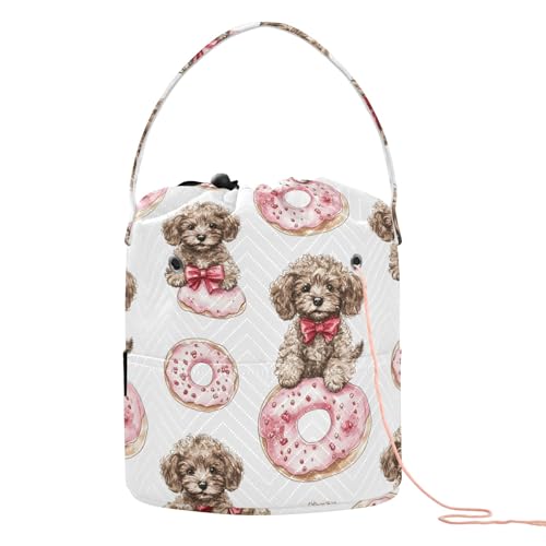 Yarn Storage Bag Small Crochet Bag Knitting Bag Organizer Puppies Bow Donut Yarn Bags for Crocheting Basket