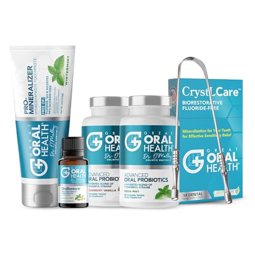 Image of Dental Care Kit 6-in-1 Oral Hygiene Products for Adults: Oral Probiotics for Teeth & Gums, Nano Hydroxyapatite Toothpaste, Natural Breath Freshener Oil, Tooth Sensitivity Treatment & Tongue Scraper