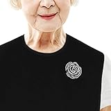 Classy Pal, Adult Bibs for Women, Dress ‘n Dine™ Clothing Protectors for Eating, Senior Adult Bib Terry Cloth Crumb Catcher, Embroidered Design, Waterproof, Reusable, Washable (Silver Brooch)