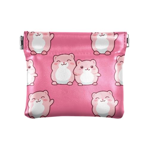 Cartoon Hamster Pink Coin Purse Leather Pouch Change Purse, Squeeze Coin Pouch for Cards, Keys & Lipsticks, Unisex