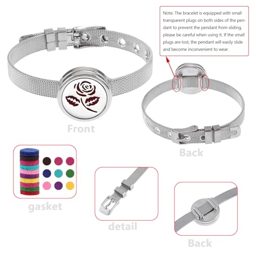 Essential Oil Diffuser Bracelet Aromatherapy Locket Adjustable Bracelet Stainless Steel Rose Watch Chain Bracelet with 10 Pcs Refill Pads for Women - Image 4