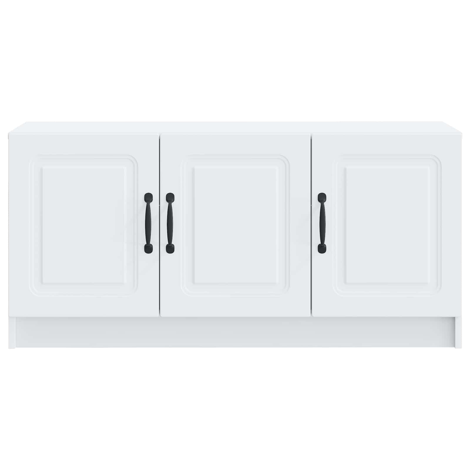 Mobile TV Bianco 99x34,5x47cm in Legno Ingegnerizzato | Consolle bassa con 3 ante e maniglie per organizzare decoder e accessori nel soggiorno o in camera da letto.