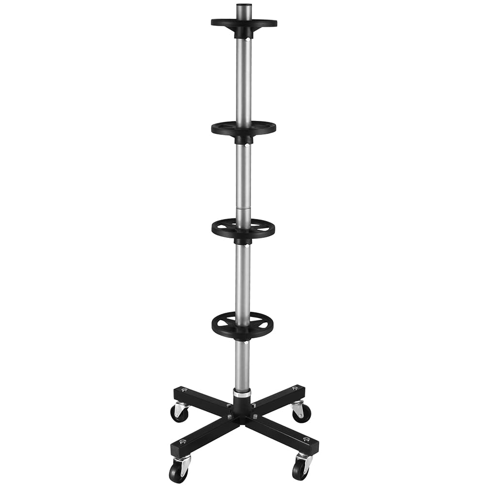 Albero Asta Porta Pneumatici con Ruote Piroettanti per Cerchioni da Auto, Camion, Moto, Scaffale Portagomme Mobile Salvaspazio per Gommista, Officina, Meccanico, Struttura in Ferro Resistente