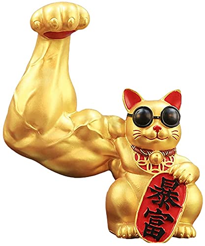 Figurita Gato Brazo Musculoso Estatua Gato de la Suerte Feng Shui miniatura 2