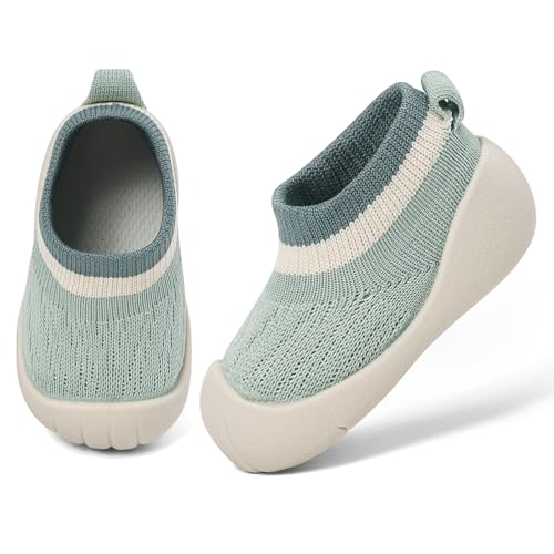 MK MATT KEELY Zapatos Primeros Pasos Bebé Niño Niña Zapatos de Calcetines Transpirable con Suela de Goma,Verde,6-12 Meses