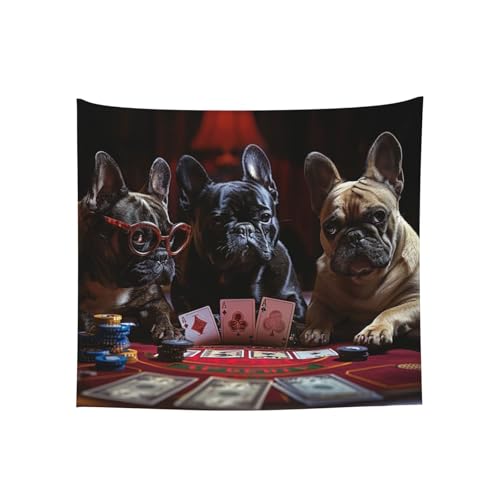 Tapisserie bouledogue français poker ambiance vintage et conviviale