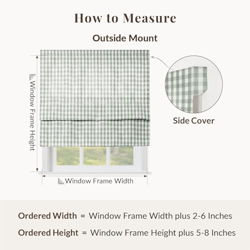 Image of TWOPAGES No Drill Cordless Buffalo Plaid Roman Shades Roman Blinds for Windows, Custom Made Room Darkening Country Checkered Blinds Farmhouse Shades, Light Green Small Plaid, 1 Piece