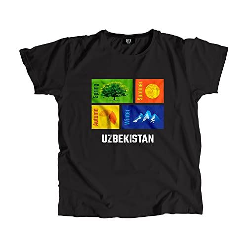 T-shirt Ouzbékistan coupe confort anti-déformation vêtement unisexe noir