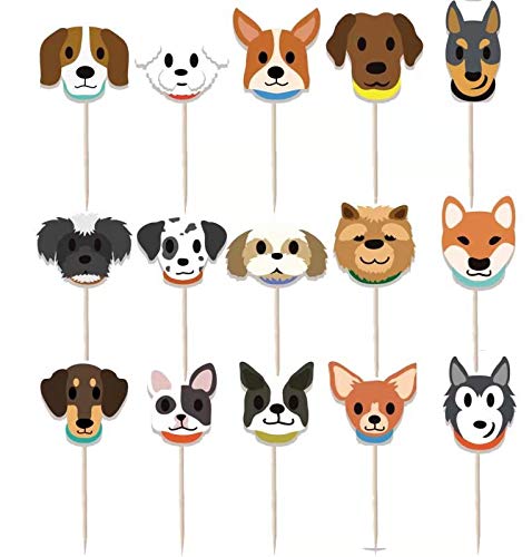 Kudes 32Pcs Dog Cupcake Toppers - Cute Puppy Faces Cake Topper Picks Party Bunting Decorations For Dog Puppy Theme Kids Birthday Party Supplies #TOP1
