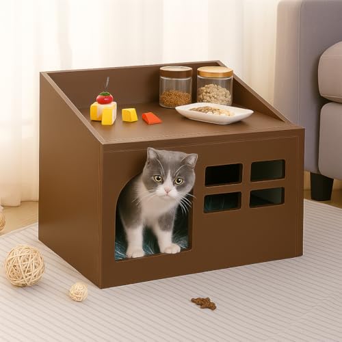 Sabri SHOPEE Wooden Cat House, Brown - Image 2