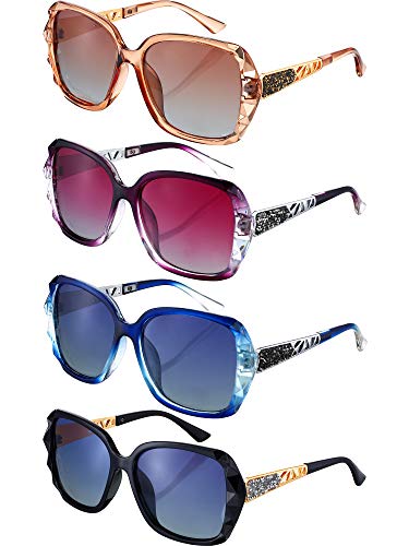 Weewooday 4 Pairs Oversized Sunglasses Women Sparkling Frame Ladies Polarized Square Sunglasses