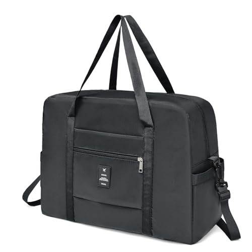 PALAMEA 40L Reisetasche Faltbare Handgepäck 45x36x20 easyJet Duffel Taschen Reise-Gepäck Leichter Sporttasche für Reisen Sport Gym Urlaub Weekender handgepaeck Schwarz