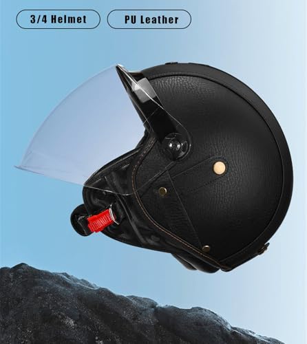 Casco abierto 3/4 de cuero PU con doble visera solar para moto 4