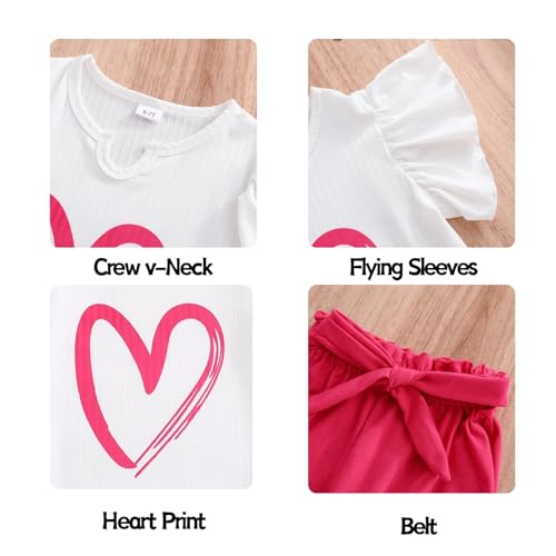 Image of Kids Girl Clothes Heart Print Short Sleeve Top and Shorts Cute Girl Summer Outfits Short Set