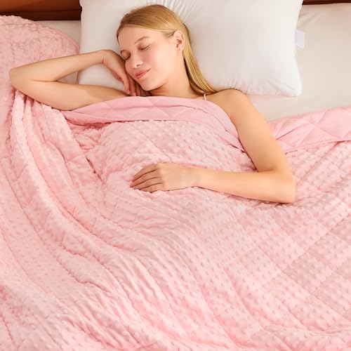 Image of Pink Weighted Blanket for Adults 20lbs, 48 inchx72 inch, Twin Full Size Cooling Minky Heavy Throw Blanket for 180-220lbs, Soft Winter Thick Big Blankets Weighted Comforter Gift for Sleeping